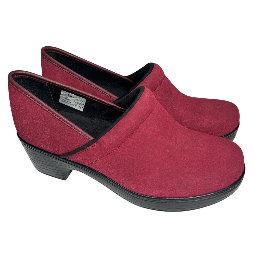Lands' End Suede Clog Mules Slip On Wedge Block Womens 10B Dark Red Burgundy
